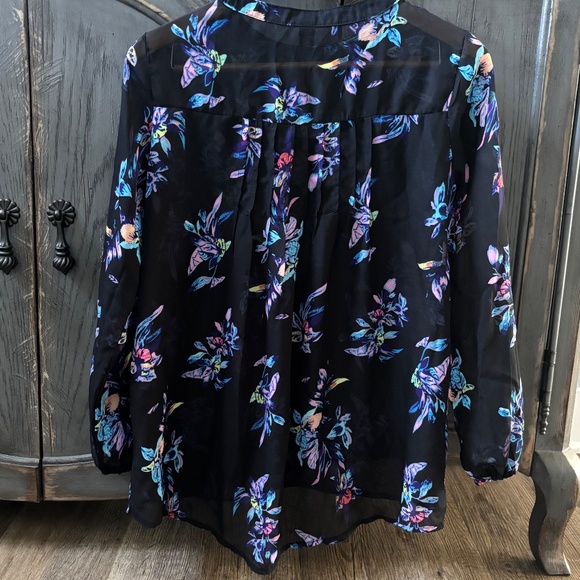 Face Face Black Floral Print Sheer High Low Blouse - M - Picture 2 of 4